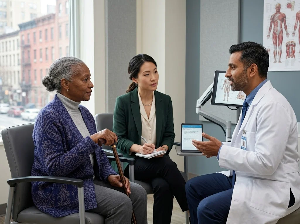 HIPAA-compliant medical interpreter supporting patient consultation at New York hospital