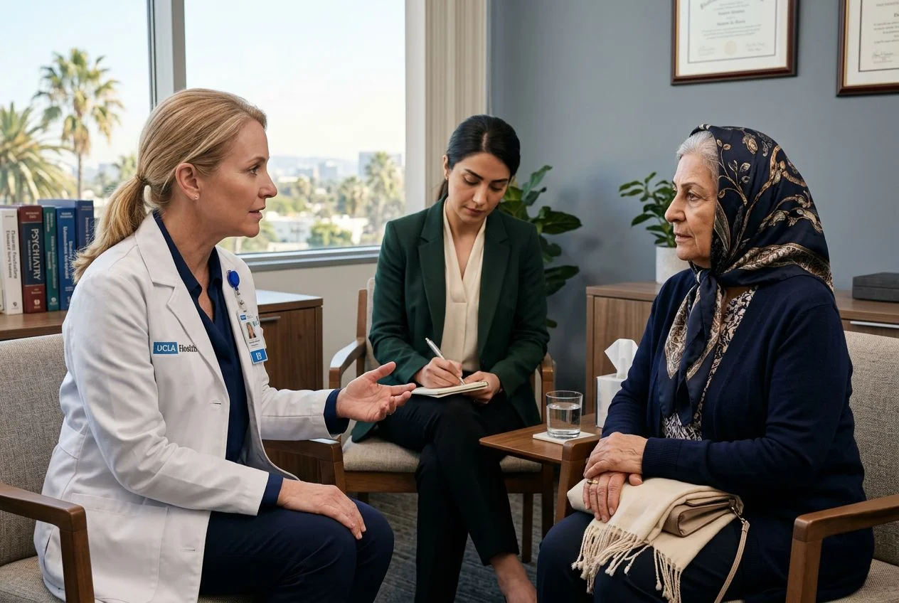 HIPAA-compliant Farsi medical interpreter supporting Iranian-American patient consultation at Los Angeles Westwood and Beverly Hills clinic