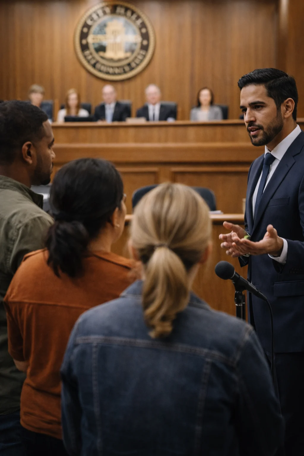 Court-certified interpreter assisting at a state court hearing in a judicial courtroom