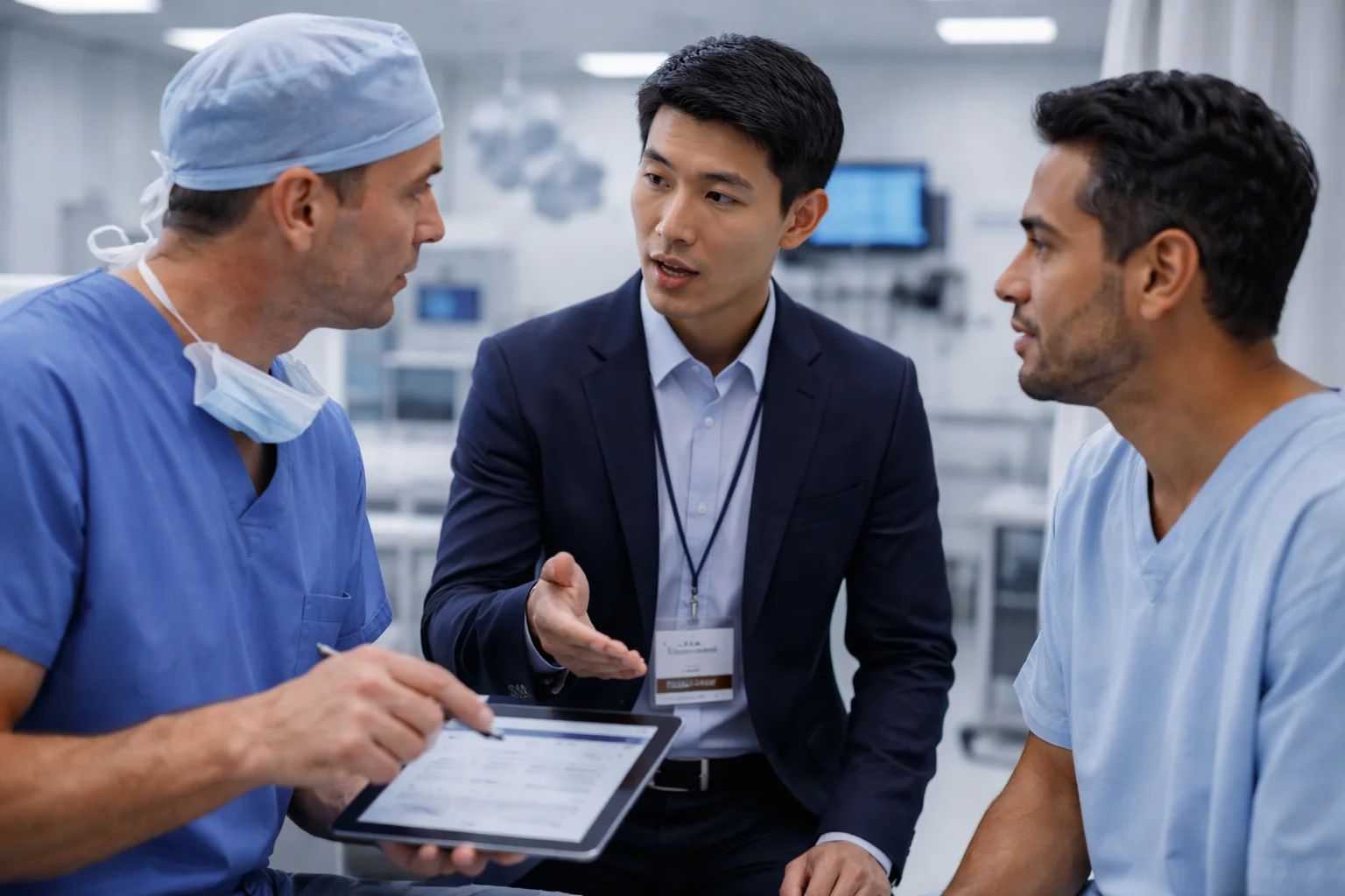 Certified medical interpreter providing interpretation during a hospital emergency room consultation